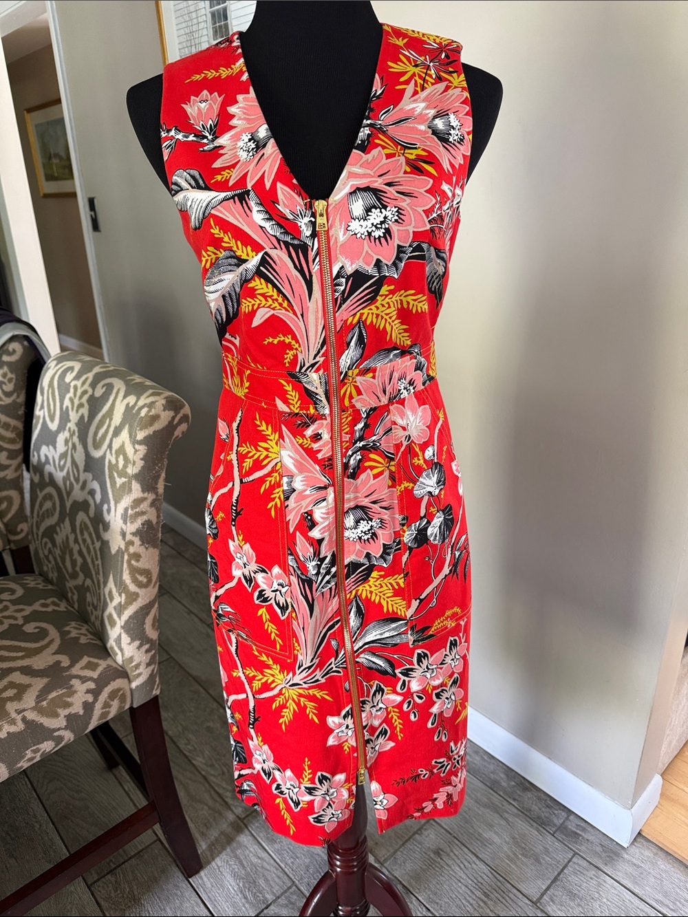 Diane Von Furstenberg Red Floral Zip-Front Dress